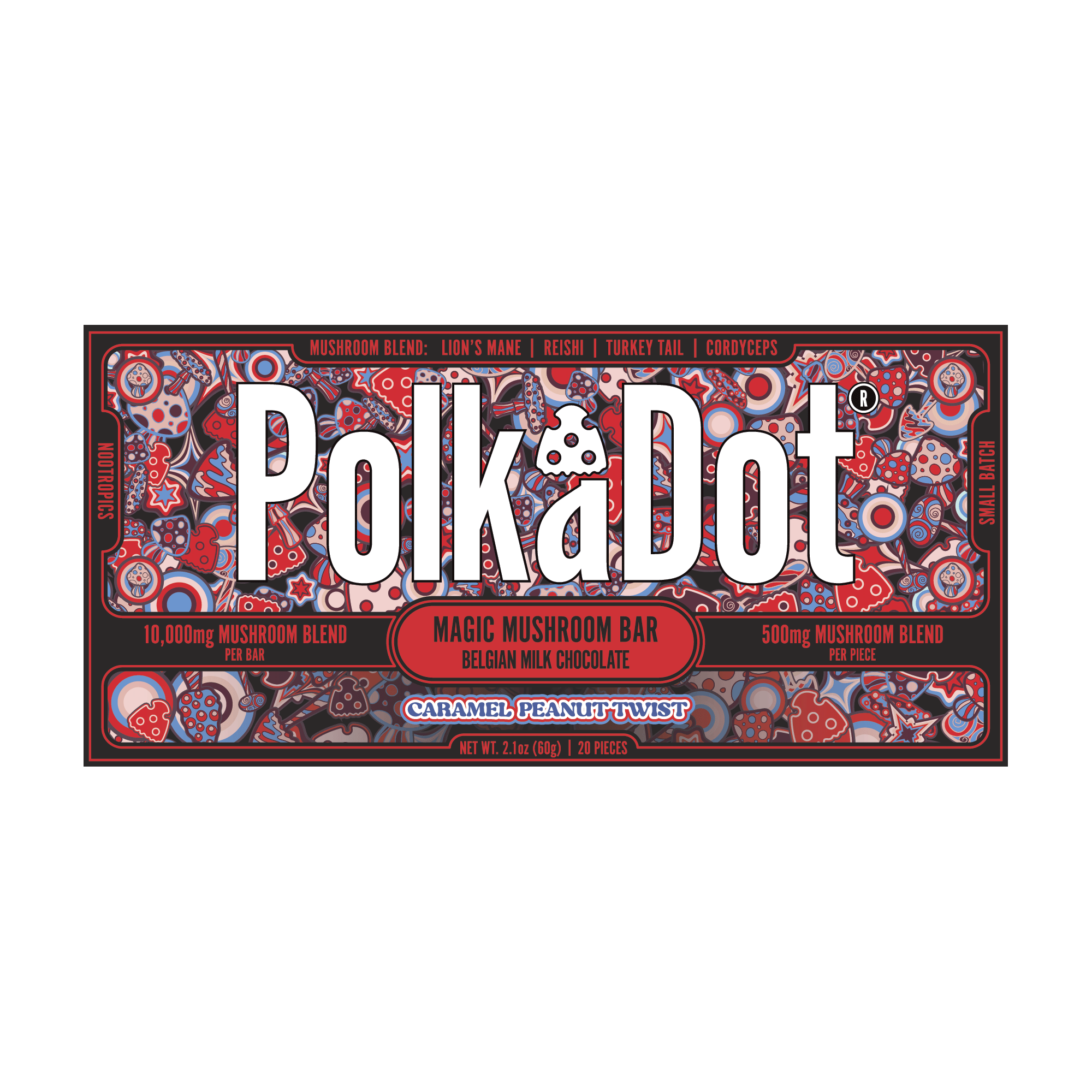 Caramel Peanut Twist Chocolate Bar — organic functional mushroom chocolate bar | PolkaDot™