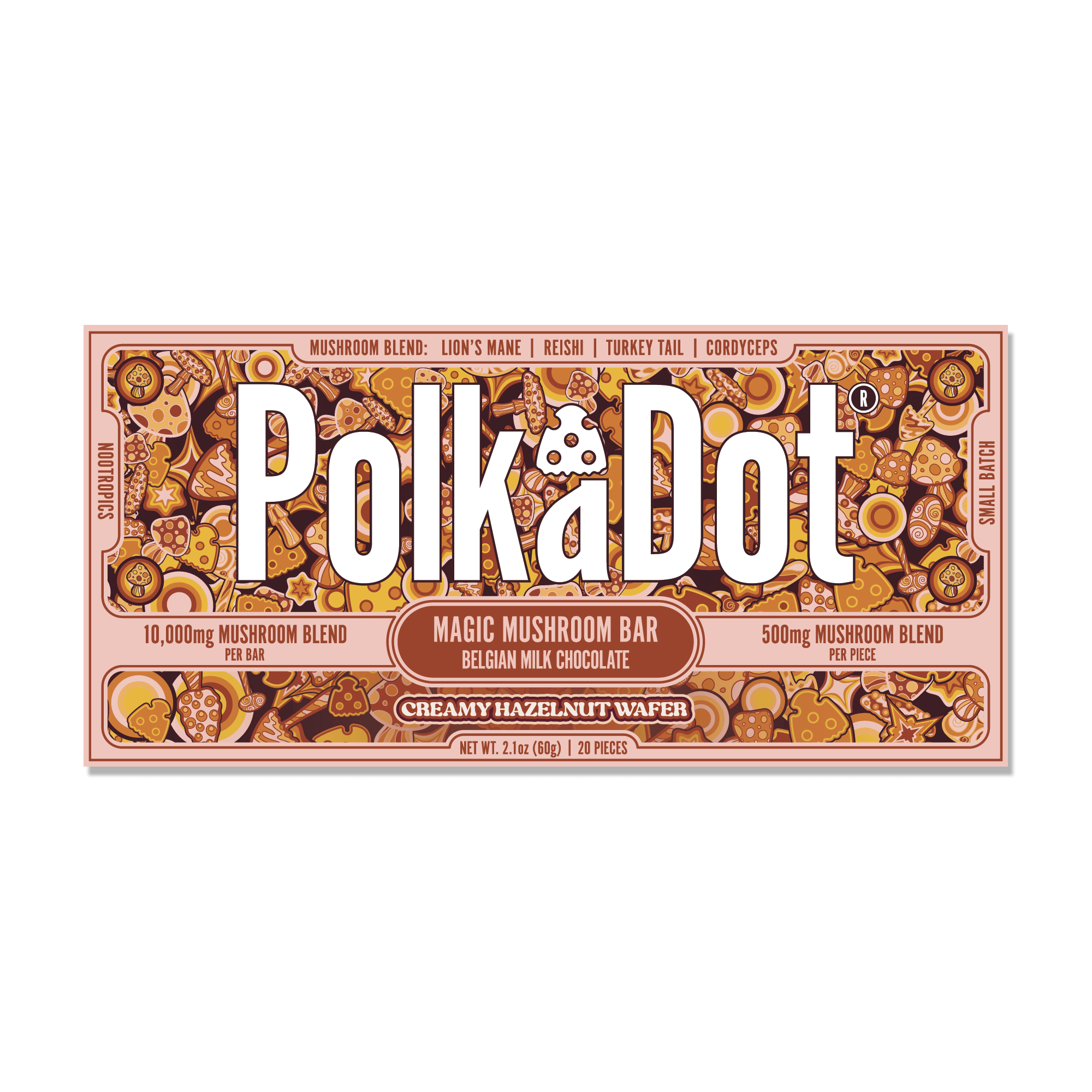 Creamy Hazelnut Wafer Chocolate Bar — organic functional mushroom chocolate bar | PolkaDot™