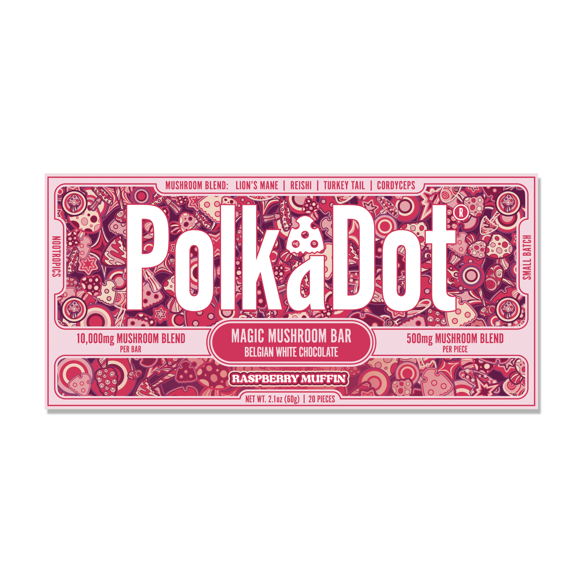 Raspberry Muffin Chocolate Bar — organic functional mushroom chocolate bar | PolkaDot™